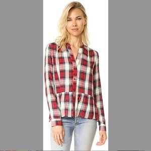 Splendid Edgware Plaid Button Up Baby Doll Blouse NWT